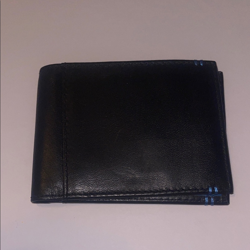 Lodis Black Leather Men's Bi-Fold Wallet with Blue Accent